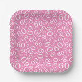 60. Party Random Number Pattern Rosa/Weiß Pappteller (Vorderseite)