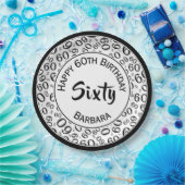 60. Party Random Number Pattern Schwarz/Weiß Pappteller (Party)