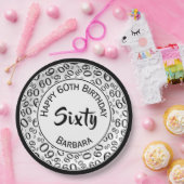 60. Party Random Number Pattern Schwarz/Weiß Pappteller (Party)