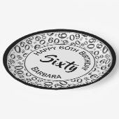 60. Party Random Number Pattern Schwarz/Weiß Pappteller (Schrägansicht)