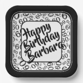 60. Party Random Number Pattern Schwarz-weiß Pappteller (Vorderseite)