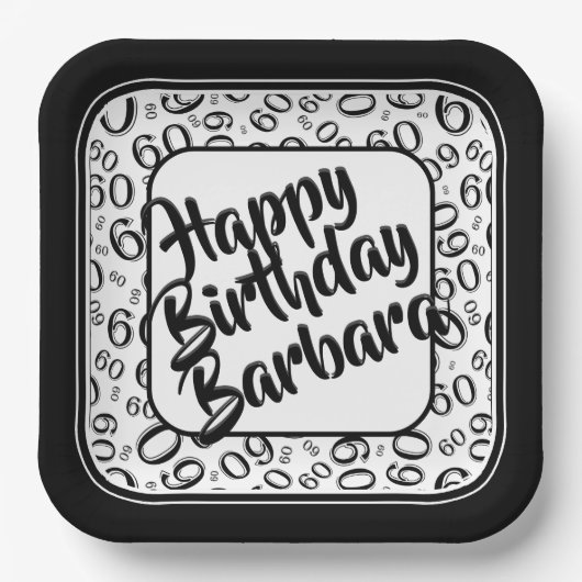 60. Party Random Number Pattern Schwarz-weiß Pappteller (Vorderseite)