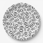 60. Party Random Number Pattern Schwarz/Weiß Pappteller (Vorderseite)