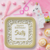 60. Party Zufallszahlenmuster Gold/Weiß Pappteller (Party)