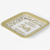 60. Party Zufallszahlenmuster Gold/Weiß Pappteller (Gewinkelt)