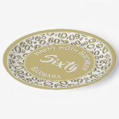 60. Party Zufallszahlenmuster Gold/Weiß Pappteller (Schrägansicht)