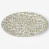 60. Party Zufallszahlenmuster Gold/Weiß Pappteller (Schrägansicht)