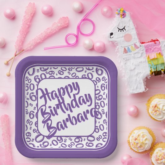 60. Party Zufallszahlenmuster Lila weiß Pappteller (Party)