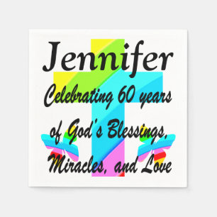 60. PERSONALISIERTER CHRISTLICHER RAINBOW-KREUZ NA SERVIETTE