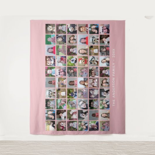 60 Quadrat FotoCollage mit Text - Rosa rot Wandteppich (Vorderseite)