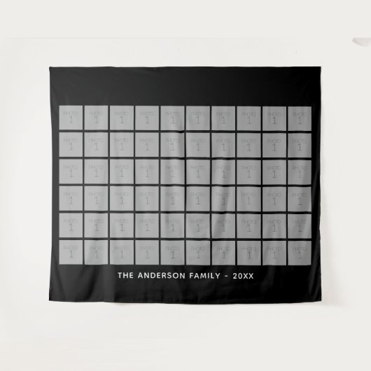 60 Quadrat FotoCollage mit Text - schwarz Wandteppich (Vorderseite (Horizontal))