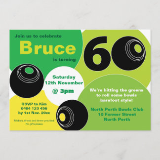 60. Rasen Bowls Barefoot Bowling Birthday Einladung