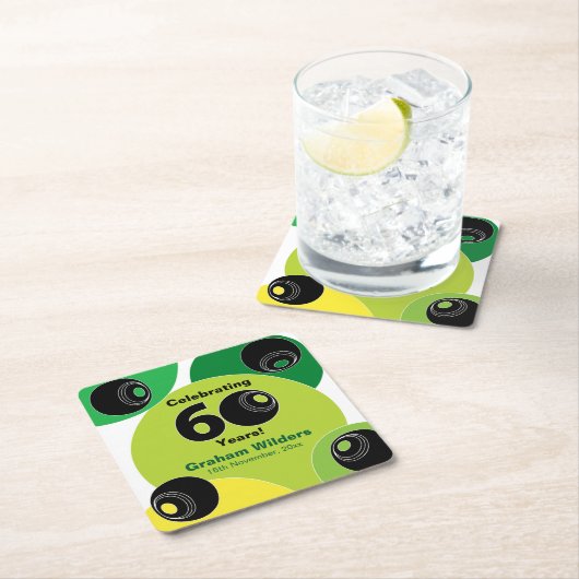 60. Rasen Bowls Barefoot Bowling Birthday Party Rechteckiger Pappuntersetzer (Vor Ort)