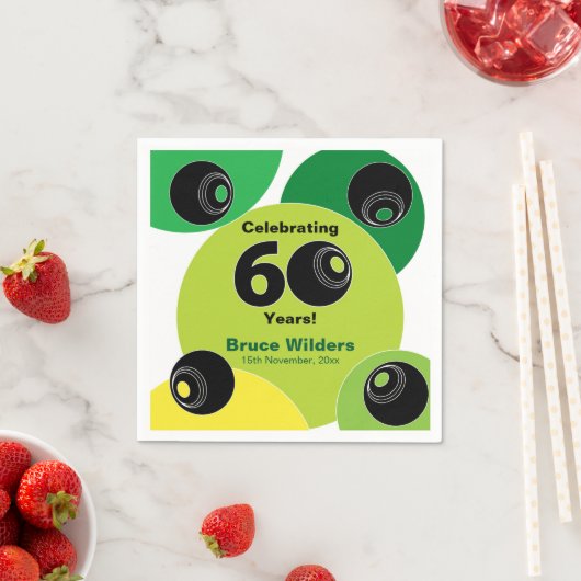 60. Rasen Bowls Barefoot Bowling Birthday Party Serviette (Beispiel)