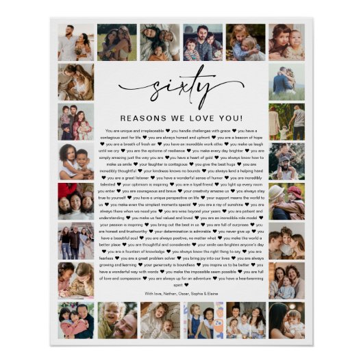 60 Reasons We Love You Photo Collage Keepsake Gift Poster (Vorderseite)