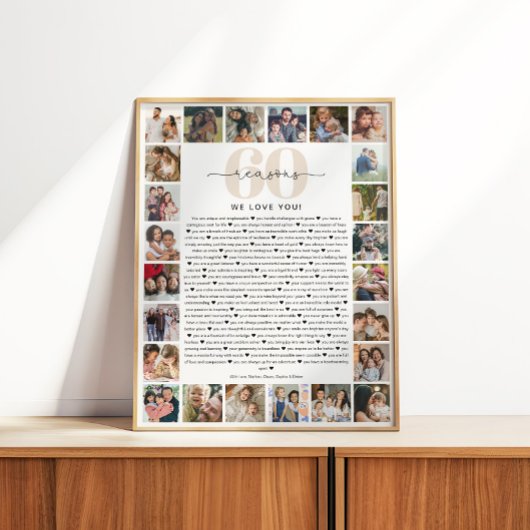 60 Reasons We Love You Photo Collage Keepsake Gift Poster