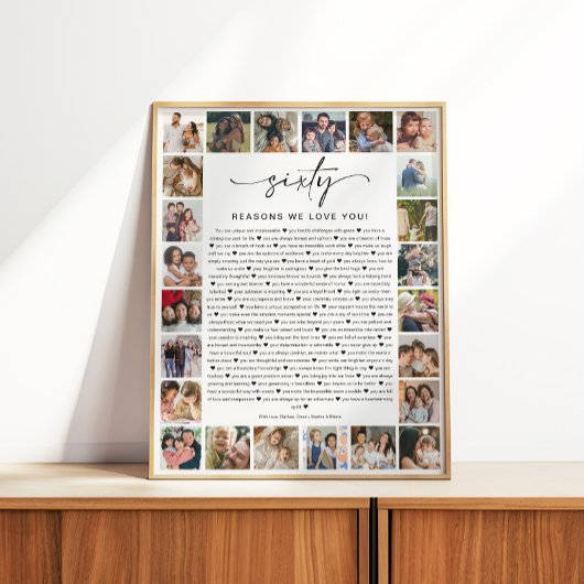 60 Reasons We Love You Photo Collage Keepsake Gift Poster