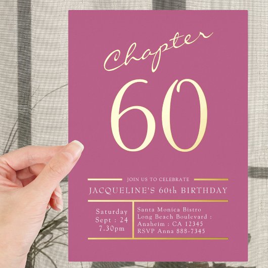60 Rosa 60. Geburtstagsparty Gold Folieneinladung