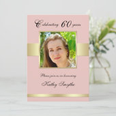 60. Rose Gold Foto Geburtstagsparty Einladung (Stehend Vorderseite)