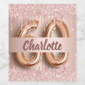 60. Rose Gold Glitzer Monogramm Luxus Weinetikett (Einzelnes Label)