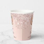 60. Rose Gold Glitzer Tropfen Monogramm Pappbecher (Rechts)