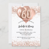 60. Rose Goldballons weiß Einladung (Vorderseite)