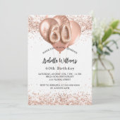 60. Rose Goldballons Weißer Luxus Einladung (Stehend Vorderseite)