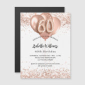 60. Rose Goldballons Weißer Luxus Magneteinladung (Vorne/Hinten)