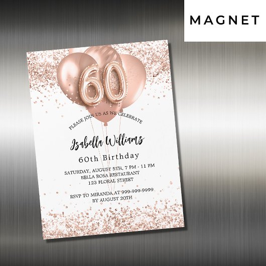 60. Rose Goldballons Weißer Luxus Magneteinladung