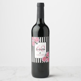 60 sagenhafte rosa Florale Schwarz-weiße Streifen Weinetikett