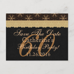 60. Save the Date Geburtstag Pale Gold Lace Black Ankündigungspostkarte