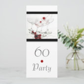 60. Schwarz-weißer Champagner elegant Einladung (Stehend Vorderseite)