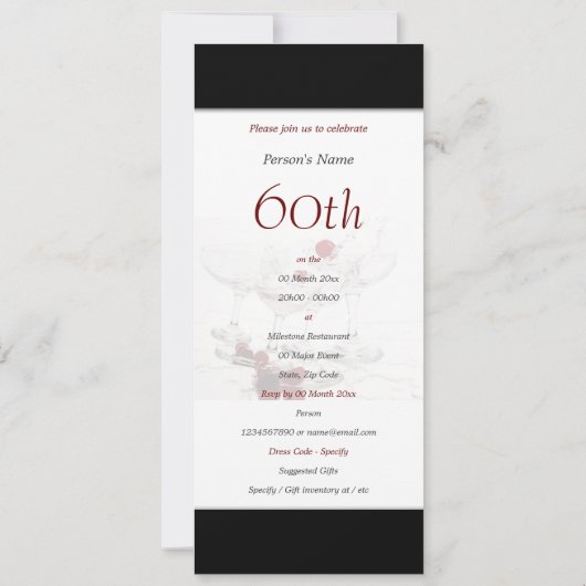 60. Schwarz-weißer Champagner elegant Einladung (Rückseite)