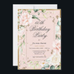 60. Sechzigste 60. Geburtstag Pink Floral Einladung<br><div class="desc">Herrliche goldgelbe pastellfarbene Rosa mit rosa und cremefarbenen delikaten Blume. Diese Einladung ist perfekt für die schöne Frau,  die 60 wird. So schick und raffiniert wie sie. So eine elegante Einladung zum 60. Geburtstag. Ich habe es genossen,  dieses Design für Sie zu kreieren. Zazzle garantiert 100% Kundenservice und Zufriedenheit.</div>