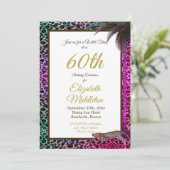 60. Sechzigste Leopard Palm Wild Lila Geburtstag Einladung (Stehend Vorderseite)