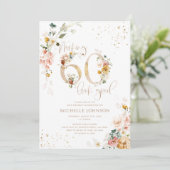 60 sehen gut aus, rosa Gold, botanischer Geburtsta Einladung (Stehend Vorderseite)
