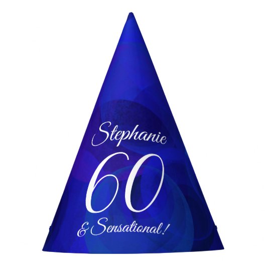 60 & Sensational Elegant Royal Blue Birthday Partyhütchen (Vorderseite)