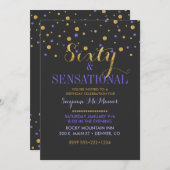 60 & Sensational Lila & Gold Confetti Punkte Einladung (Vorne/Hinten)