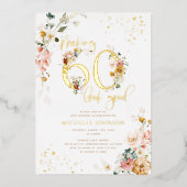 60 sieht gut aus wie rosa, florales Gold Folieneinladung (Vorderseite)