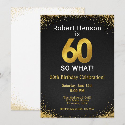 60 So What Black Gold 60th Birthday Einladung (Vorne/Hinten)