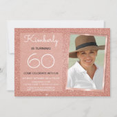 60. Sparkle Rose Gold Blush Pink Foto Einladung (Vorderseite)