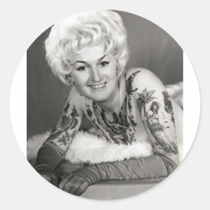 '60 Tätowierte Dame Runder Aufkleber