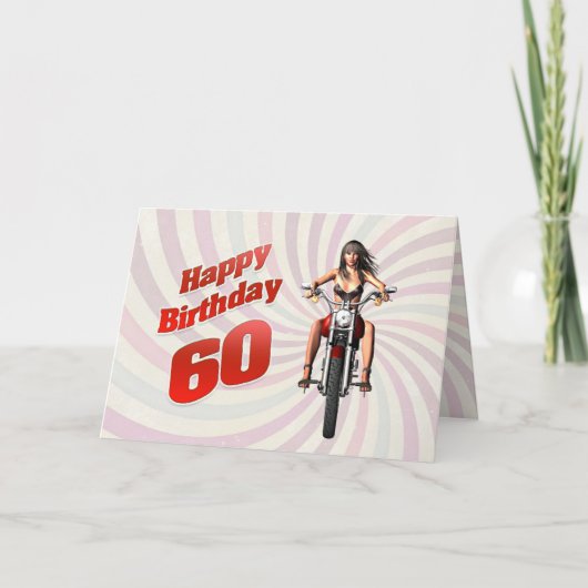 60 th Birthday card with a Motorbike girl Karte (Vorderseite)