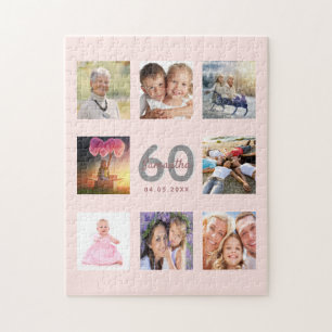 60 th birthday custom foto rose gold blush pink puzzle