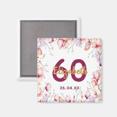 60 th birthday pink magnolia floral name magnet (Vorderseite/Rückseite)