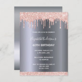 60 th birthday rose gold glitter drips postkarte (Vorne/Hinten)