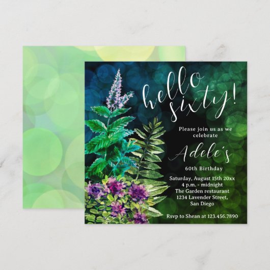 60 th birthday wild herbs watercolor einladung (Vorne/Hinten)