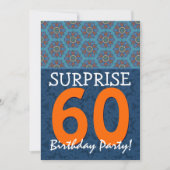 60. Überraschung Birthday Blue und Orange Template Einladung (Vorderseite)