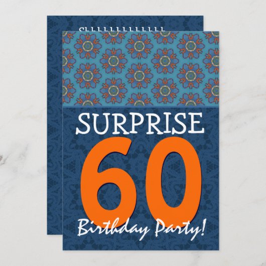 60. Überraschung Birthday Blue und Orange Template Einladung (Vorne/Hinten)