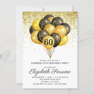 60. Überraschung Geburtstag Black Gold Glitzer Einladung